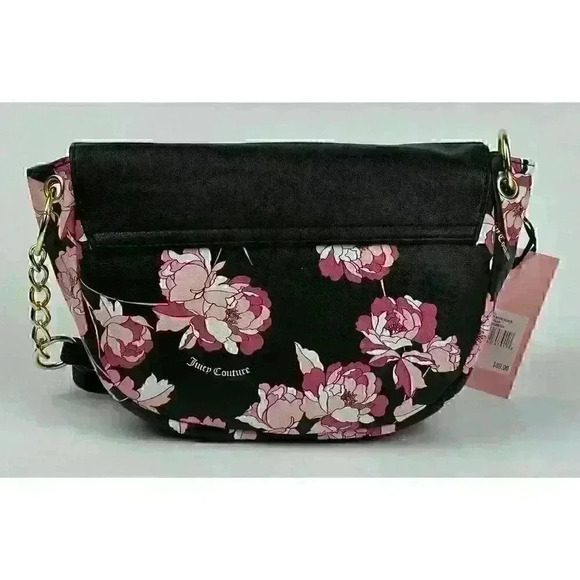 NEW! Juicy Couture Womens Flap Pretty Rose Black Crossbody Bag - Picture 3 of 4